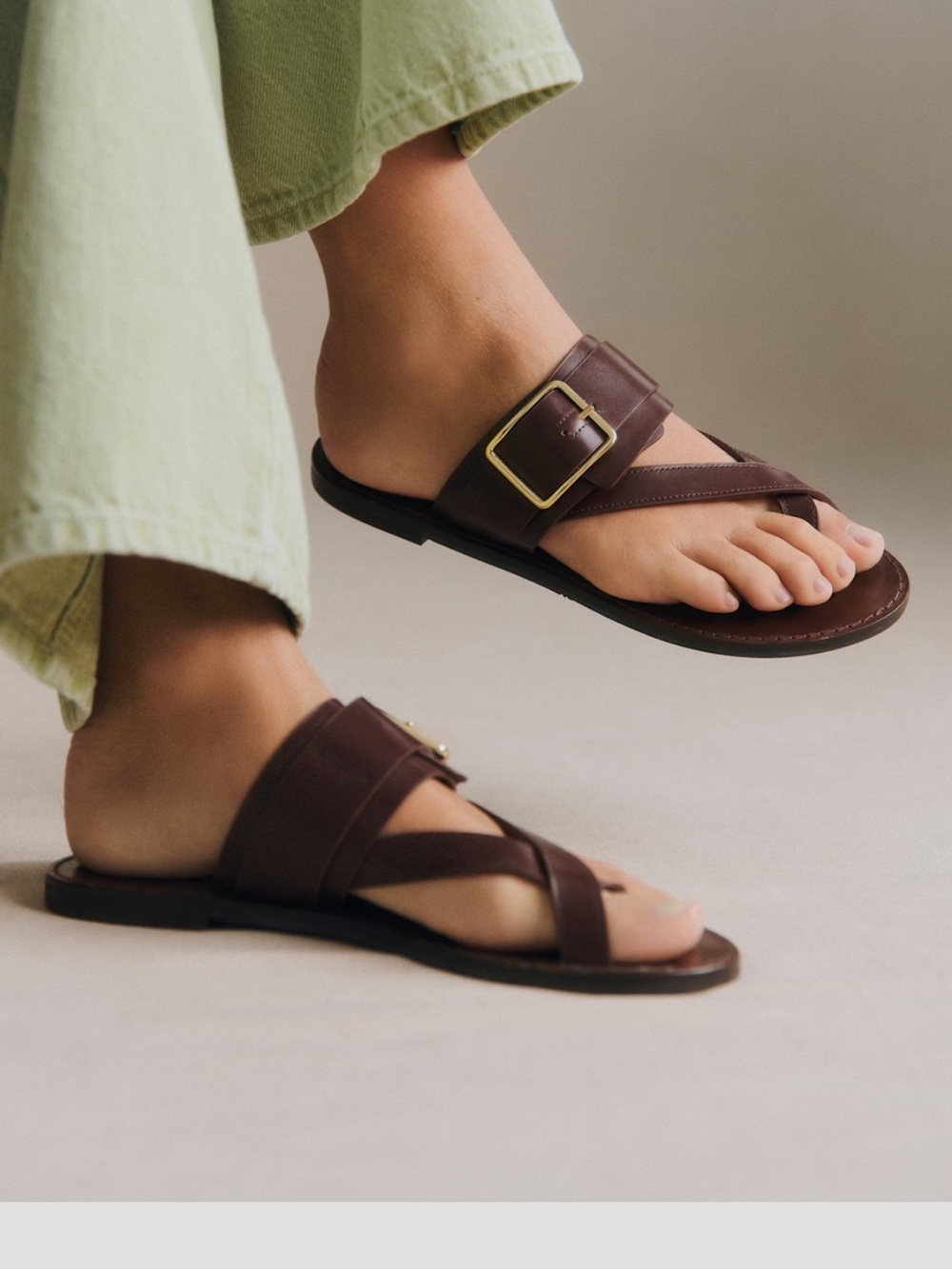 Sezane Freya Low Sandals Glossy Chocolate - Size 7
